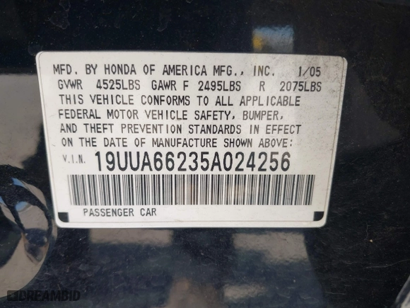 2005 Acura TL with VIN 19UUA66235A024256, listed as a IAAI auction lot 42004726 with 198,679 mi miles. Bid and sale history available at carsss.com. Image 9.