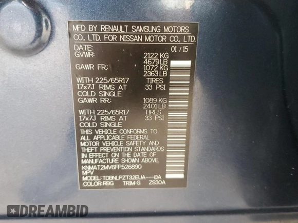 2015 Nissan Rogue SV with VIN KNMAT2MV6FP526890, listed as a Copart auction lot 53944835 with 121,890 mi miles and Clean Title. Bid and sale history available at carsss.com. Image 13.