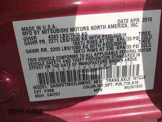 2015 Mitsubishi Outlander Sport 2.4 ES with VIN 4A4AR3AWXFE030738, listed as a IAAI auction lot 41526310 with 90,182 mi miles. Bid and sale history available at carsss.com. Image 9.