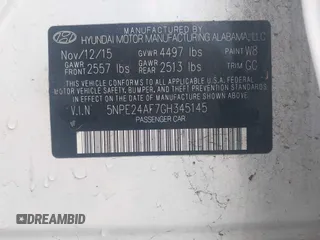 2016 Hyundai Sonata SE with VIN 5NPE24AF7GH345145, listed as a IAAI auction lot 41999228 with 76,917 mi miles and . Bid and sale history available at carsss.com. Image 9.