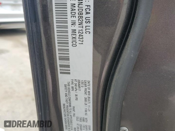 2022 Jeep Compass Latitude with VIN 3C4NJDBB2NT124371, listed as a Copart auction lot 55983855 with Not provided miles and Salvage title. Bid and sale history available at DreamBid. Image 14.
