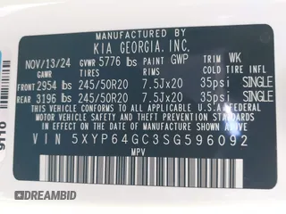 2025 Kia Telluride S with VIN 5XYP64GC3SG596092, listed as a IAAI auction lot 41686012 with 2,539 mi miles and . Bid and sale history available at DreamBid. Image 9.