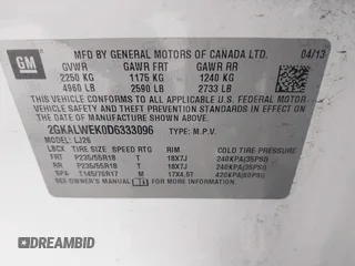 2013 GMC Terrain SLT with VIN 2GKALWEK0D6333096, listed as a IAAI auction lot 41610652 with 218,749 mi miles and . Bid and sale history available at DreamBid. Image 9.