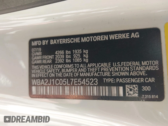 2020 BMW 2 Series 230i with VIN WBA2J1C05L7E54523, listed as a IAAI auction lot 42013928 with 43,659 mi miles. Bid and sale history available at carsss.com. Image 9.
