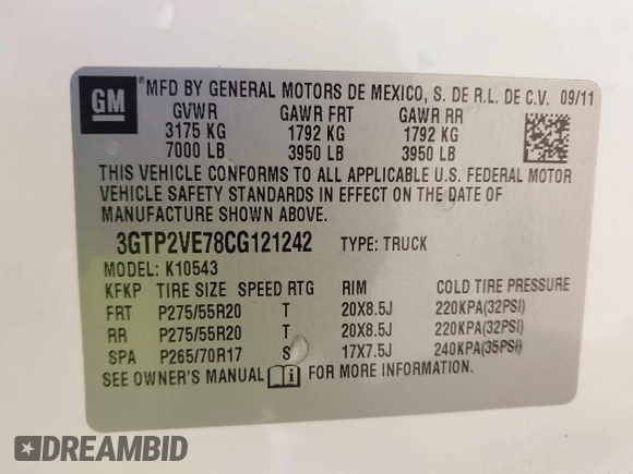 2012 GMC Sierra 1500 SLE z VIN 3GTP2VE78CG121242, wystawiony jako IAAI lot #42221764 z przebiegiem 164 755 mil mil oraz . Historia ofert i sprzedaży dostępna na DreamBid. Obrazek 9.