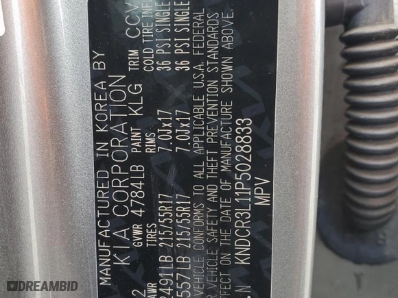 2023 Kia Niro EV Wind with VIN KNDCR3L11P5028833, listed as a Copart auction lot 48361645 with 50,333 mi miles and Salvage Title. Bid and sale history available at carsss.com. Image 13.