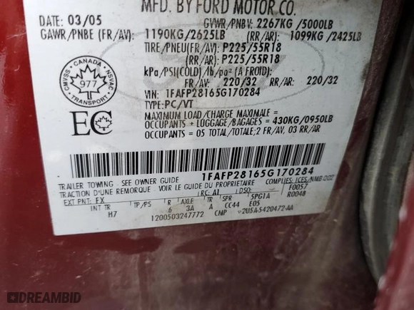 2005 Ford Five Hundred Limited with VIN 1FAFP28165G170284, listed as a Copart auction lot 83217794 with 213,967 mi miles and Salvage Title. Bid and sale history available at carsss.com. Image 12.