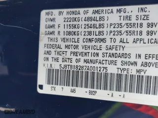 2007 Acura RDX with VIN 5J8TB18287A001275, listed as a IAAI auction lot 41591052 with 148,017 mi miles. Bid and sale history available at carsss.com. Image 9.