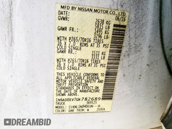 2016 Nissan Frontier S z VIN 1N6AD0EV7GN782689, wystawiony jako Copart lot #56687935 z przebiegiem 115 708 mil mil oraz Szkoda całkowita • Salvage title. Historia ofert i sprzedaży dostępna na DreamBid. Obrazek 12.