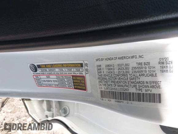 2020 Acura RDX Technology with VIN 5J8TC2H52LL033263, listed as a IAAI auction lot 41293471 with 62,393 mi miles and . Bid and sale history available at DreamBid. Image 9.