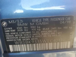 1998 BMW 3 Series M3 with VIN WBSBK9335WEC42139, listed as a Copart auction lot 75795644 with 0 mi miles and Salvage Title. Bid and sale history available at carsss.com. Image 13.