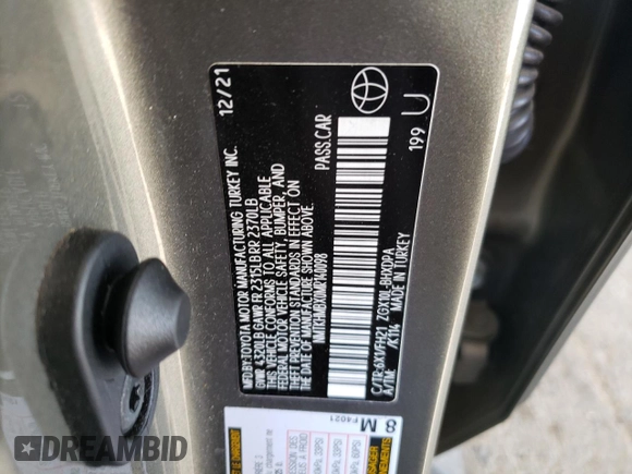 2021 Toyota C-HR LE with VIN NMTKHMBX0MR140098, listed as a Copart auction lot 72136544 with 43,869 mi miles and Clean Title. Bid and sale history available at DreamBid. Image 13.