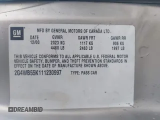 2001 Buick Regal LS with VIN 2G4WB55K111230997, listed as a IAAI auction lot 41949661 with 1 mi miles. Bid and sale history available at carsss.com. Image 9.