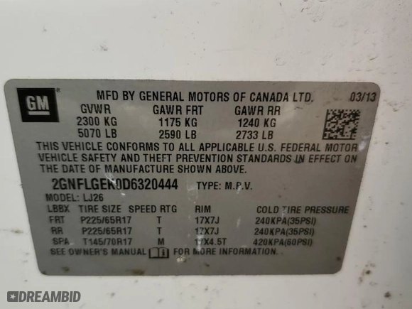 2013 Chevrolet Equinox LTZ with VIN 2GNFLGEK0D6320444, listed as a Copart auction lot 86089004 with 143,265 mi miles and Clean Title. Bid and sale history available at carsss.com. Image 12.