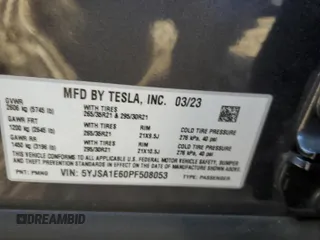2023 Tesla Model S Plaid с VIN 5YJSA1E60PF508053, выставлен на аукционе Copart как лот 78726204 с пробегом Не указан миль и Списание • Salvage title. История ставок и продаж доступна на DreamBid. Изображение 12.