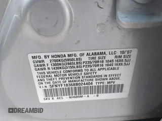 2008 Honda Pilot SE with VIN 5FNYF18368B024404, listed as a IAAI auction lot 41889168 with Not Provided miles and . Bid and sale history available at DreamBid. Image 9.