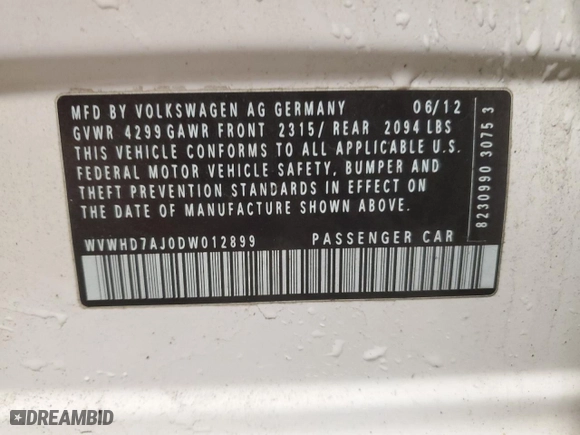 2013 Volkswagen GTI with VIN WVWHD7AJ0DW012899, listed as a Copart auction lot 42043055 with 185,412 mi miles and Non Repairable. Bid and sale history available at carsss.com. Image 12.