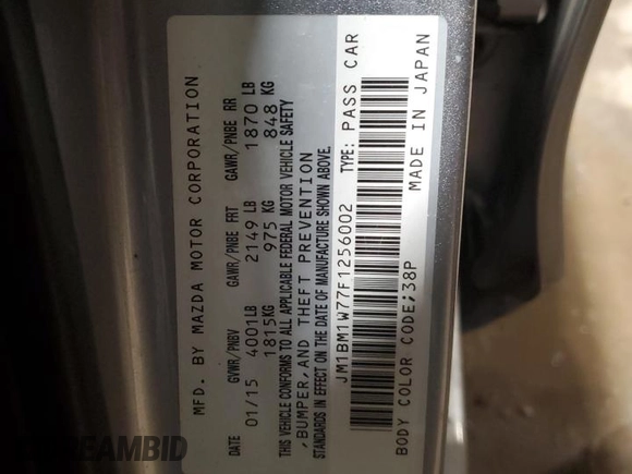 2015 Mazda 3 i Grand Touring with VIN JM1BM1W77F1256002, listed as a Copart auction lot 46062915 with 139,925 mi miles and Salvage Title. Bid and sale history available at DreamBid. Image 12.