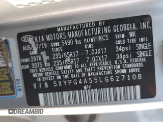 2020 Kia Sorento LX V6 with VIN 5XYPG4A55LG627108, listed as a Copart auction lot 49241195 with 226,504 mi miles and Salvage Title. Bid and sale history available at carsss.com. Image 13.