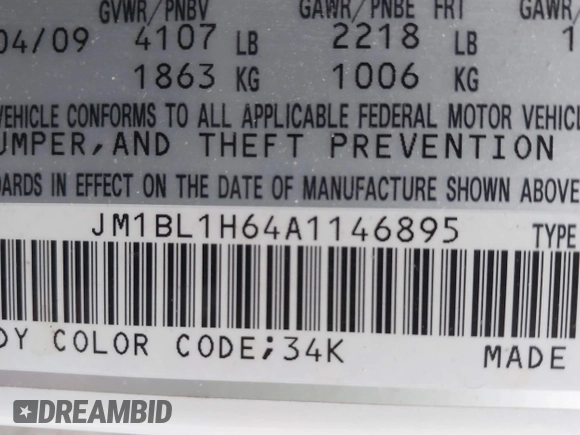 2010 Mazda 3 S Sport with VIN JM1BL1H64A1146895, listed as a IAAI auction lot 40905124 with 129,981 mi miles and . Bid and sale history available at DreamBid. Image 9.