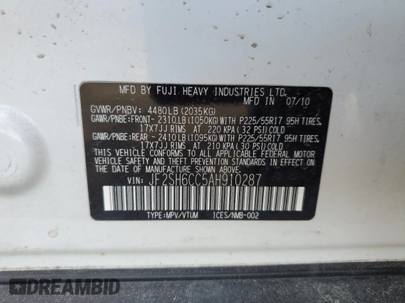 2010 Subaru Forester 2.5X Premium with VIN JF2SH6CC5AH910287, listed as a Copart auction lot 46699675 with 230,463 mi miles and Salvage Title. Bid and sale history available at carsss.com. Image 14.