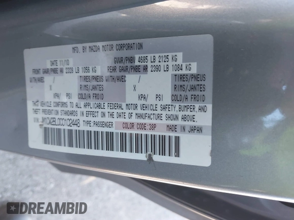 2012 Mazda 5 Sport z VIN JM1CW2BL0C0102448, wystawiony jako IAAI lot #38035360 z przebiegiem 119 438 mil mil oraz . Historia ofert i sprzedaży dostępna na DreamBid. Obrazek 9.