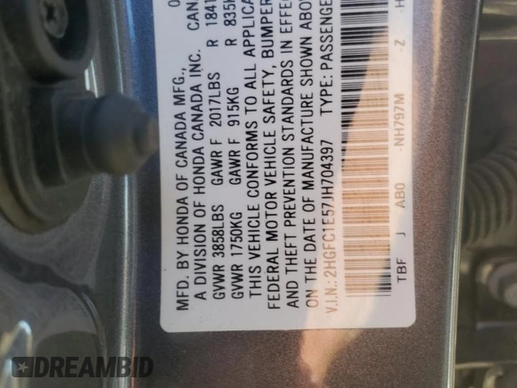 2018 Honda Civic Si with VIN 2HGFC1E57JH704397, listed as a Copart auction lot 51868535 with 44,620 mi miles and Salvage Title. Bid and sale history available at DreamBid. Image 14.