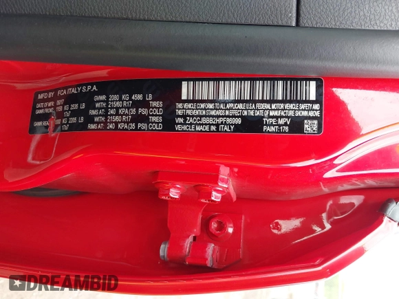 2017 Jeep Renegade Latitude z VIN ZACCJBBB2HPF86999, wystawiony jako IAAI lot #42203107 z przebiegiem 103 348 mil mil oraz . Historia ofert i sprzedaży dostępna na DreamBid. Obrazek 9.
