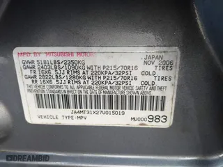2007 Mitsubishi Outlander LS with VIN JA4MT31X27U015019, listed as a IAAI auction lot 41967034 with 287,541 mi miles. Bid and sale history available at carsss.com. Image 9.