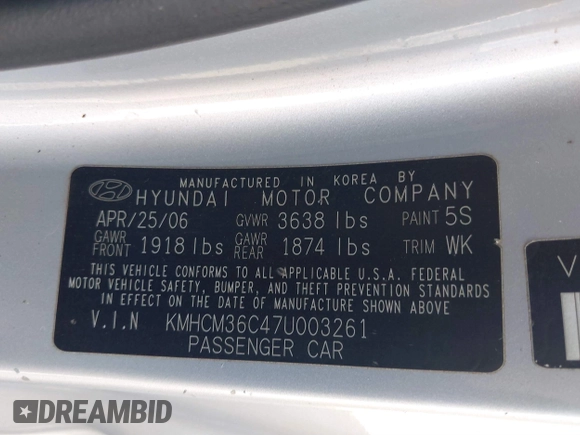 2007 Hyundai Accent GS with VIN KMHCM36C47U003261, listed as a IAAI auction lot 40883034 with 108,725 mi miles. Bid and sale history available at carsss.com. Image 9.