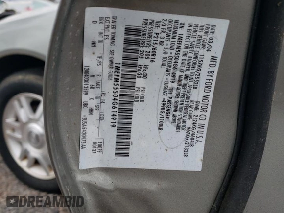 2004 Mercury Sable LS Premium with VIN 1MEFM55S04G614919, listed as a Copart auction lot 52658485 with 48,944 mi miles and Clean title. Bid and sale history available at DreamBid. Image 12.