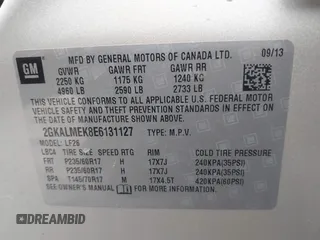 2014 GMC Terrain SLE z VIN 2GKALMEK8E6131127, wystawiony jako IAAI lot #42001353 z przebiegiem 140 813 mil mil oraz . Historia ofert i sprzedaży dostępna na DreamBid. Obrazek 9.