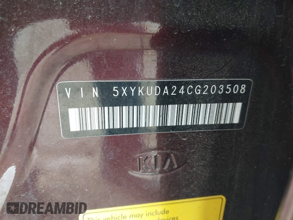 2012 Kia Sorento EX z VIN 5XYKUDA24CG203508, wystawiony jako IAAI lot #41908758 z przebiegiem Nie podano mil oraz . Historia ofert i sprzedaży dostępna na DreamBid. Obrazek 9.