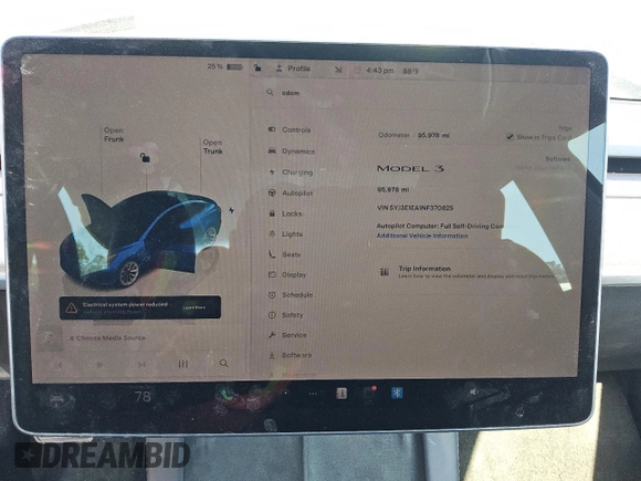 2022 Tesla Model 3 with VIN 5YJ3E1EA1NF370825, listed as a Copart auction lot 51017325 with 95,978 mi miles and Salvage Title. Bid and sale history available at carsss.com. Image 9.