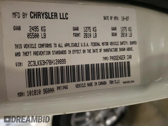 2008 Chrysler 300 C with VIN 2C3LK63H78H120899, listed as a Copart auction lot 44246265 with 147,844 mi miles and Salvage Title. Bid and sale history available at carsss.com. Image 12.