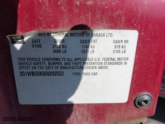 2006 Chevrolet Impala LS with VIN 2G1WB55K869282522, listed as a IAAI auction lot 41621354 with 179,765 mi miles. Bid and sale history available at carsss.com. Image 9.