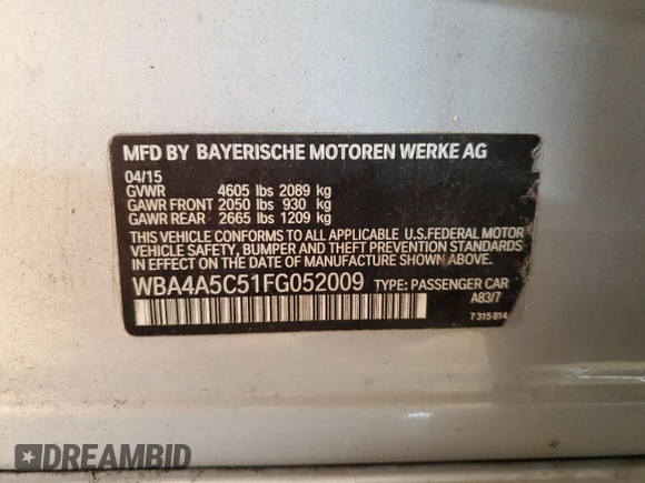 2015 BMW 4 Series 428i z VIN WBA4A5C51FG052009, wystawiony jako Copart lot #89110235 z przebiegiem 156 675 mil mil oraz Szkoda całkowita • Salvage title. Historia ofert i sprzedaży dostępna na DreamBid. Obrazek 14.