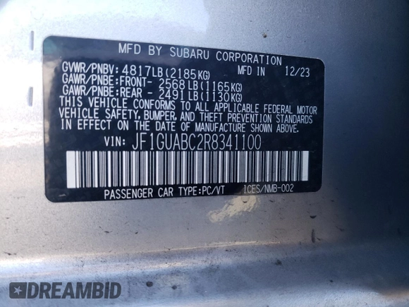 2024 Subaru Impreza with VIN JF1GUABC2R8341100, listed as a Copart auction lot 81267514 with 3,960 mi miles and Salvage Title. Bid and sale history available at carsss.com. Image 14.