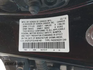 2018 Honda Civic LX with VIN 2HGFC2F52JH561461, listed as a IAAI auction lot 42030164 with 125,875 mi miles. Bid and sale history available at carsss.com. Image 9.