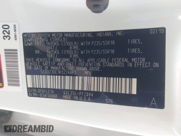2019 Toyota Sienna XLE z VIN 5TDDZ3DC1KS224861, wystawiony jako IAAI lot #42093799 z przebiegiem 68 651 mil mil oraz . Historia ofert i sprzedaży dostępna na DreamBid. Obrazek 9.