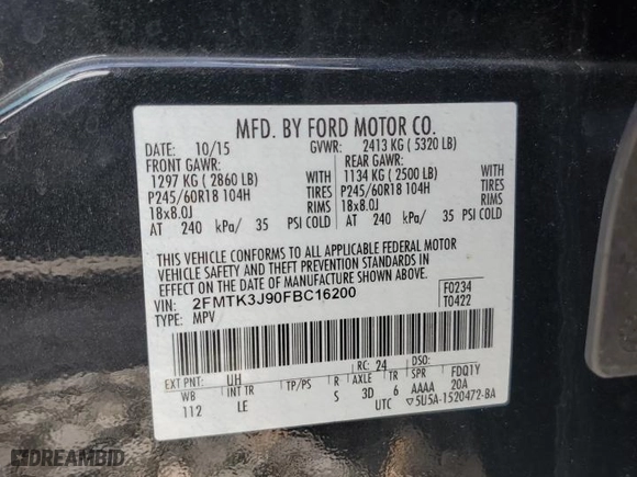 2015 Ford Edge SEL with VIN 2FMTK3J90FBC16200, listed as a Copart auction lot 49258645 with 53,296 mi miles and Salvage Title. Bid and sale history available at carsss.com. Image 13.