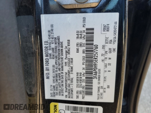 2014 Ford Fusion SE with VIN 3FA6P0H95ER257760, listed as a Copart auction lot 88308035 with 156,913 mi miles and Salvage Title. Bid and sale history available at carsss.com. Image 12.