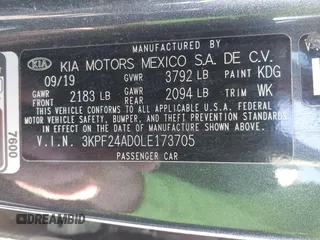 2020 Kia Forte LXS with VIN 3KPF24AD0LE173705, listed as a IAAI auction lot 41971096 with 164,572 mi miles. Bid and sale history available at carsss.com. Image 9.