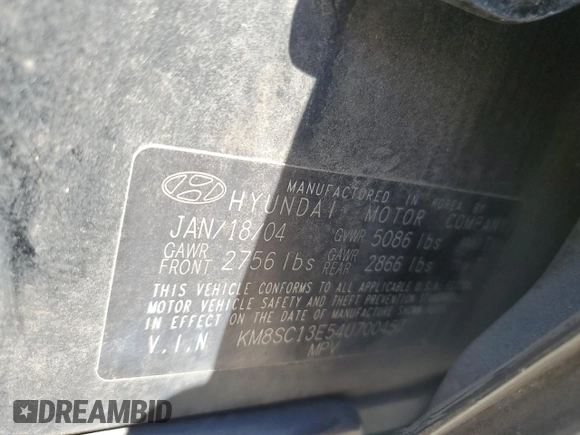 2004 Hyundai Santa Fe GLS with VIN KM8SC13E54U700457, listed as a Copart auction lot 53755855 with 101,565 mi miles and Clean Title. Bid and sale history available at DreamBid. Image 13.