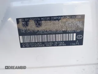 2009 Lexus ES 330 с VIN JTHBJ46G992310925, выставлен на аукционе IAAI как лот 42163666 с пробегом Не указан миль и . История ставок и продаж доступна на DreamBid. Изображение 9.