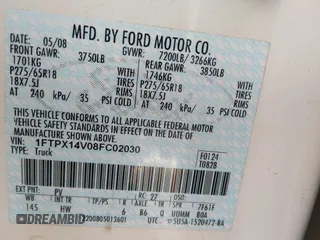 2008 Ford F-150 XLT с VIN 1FTPX14V08FC02030, выставлен на аукционе IAAI как лот 42637898 с пробегом 101 181 миль миль и . История ставок и продаж доступна на DreamBid. Изображение 9.