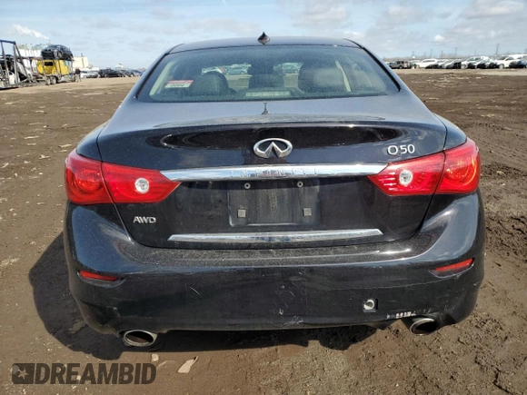 2014 Infiniti Q50 with VIN JN1BV7AR2EM680986, listed as a Copart auction lot 47802735 with 165,946 mi miles and Salvage Title. Bid and sale history available at DreamBid. Image 6.