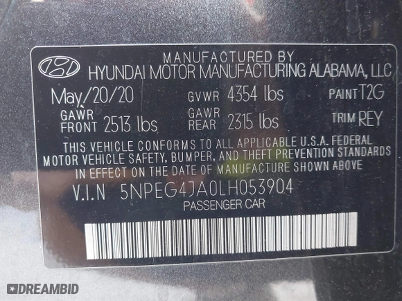 2020 Hyundai Sonata SE with VIN 5NPEG4JA0LH053904, listed as a IAAI auction lot 41908490 with 40,395 mi miles. Bid and sale history available at carsss.com. Image 9.