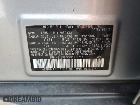 2013 Subaru Outback 2.5i Limited with VIN 4S4BRBKC4D3318737, listed as a Copart auction lot 65179274 with 196,589 mi miles and Clean Title. Bid and sale history available at carsss.com. Image 12.