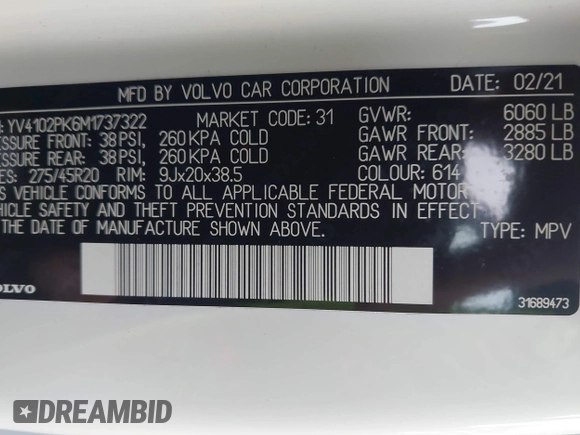 2021 Volvo XC90 Momentum z VIN YV4102PK6M1737322, wystawiony jako IAAI lot #41159908 z przebiegiem 41 138 mil mil oraz . Historia ofert i sprzedaży dostępna na DreamBid. Obrazek 9.
